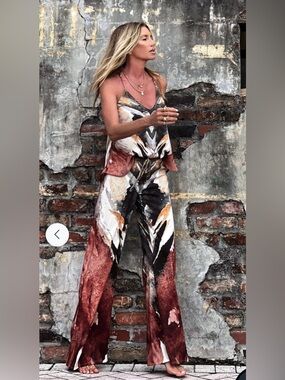 Ramona La Rue Tara Top Mandy Pants Set Owl Feather Brown Black Earthy M/L $370